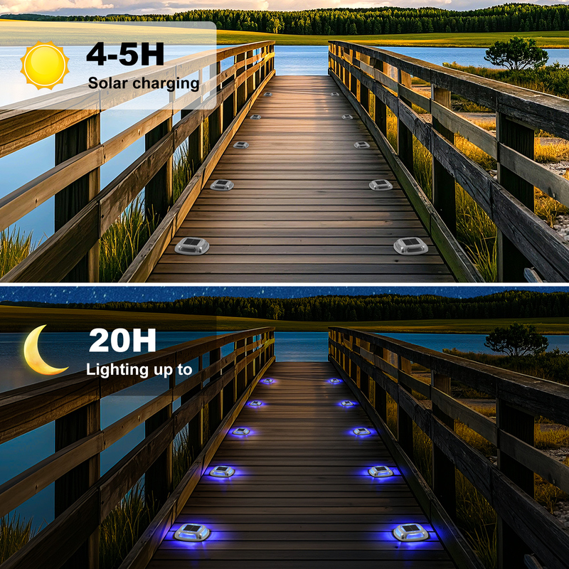 IP67 방수 태양광 도크 조명, 1.2V/600mah 배터리 및 2V/140ma 태양광 패널, 흰색+파란색
