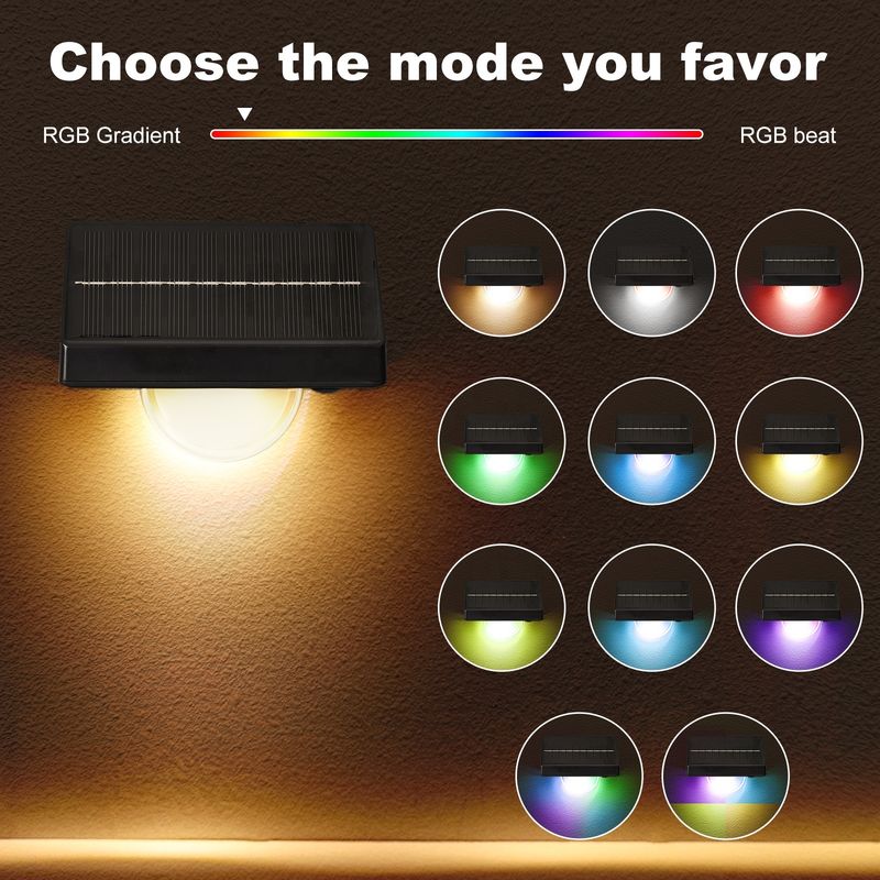 야외 태양광 LED 계단 조명 IP65 방수 7가지 색상 RGB